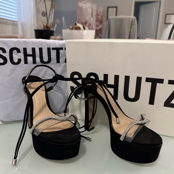 Schutz Black and Silver Women's Heels - Picture 1 of 6